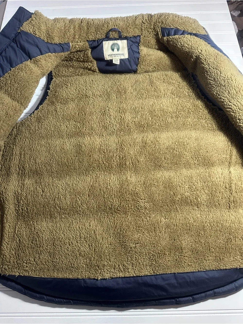 Weatherproof navy blue Sherpa fleece lined puffer vest men’s XL